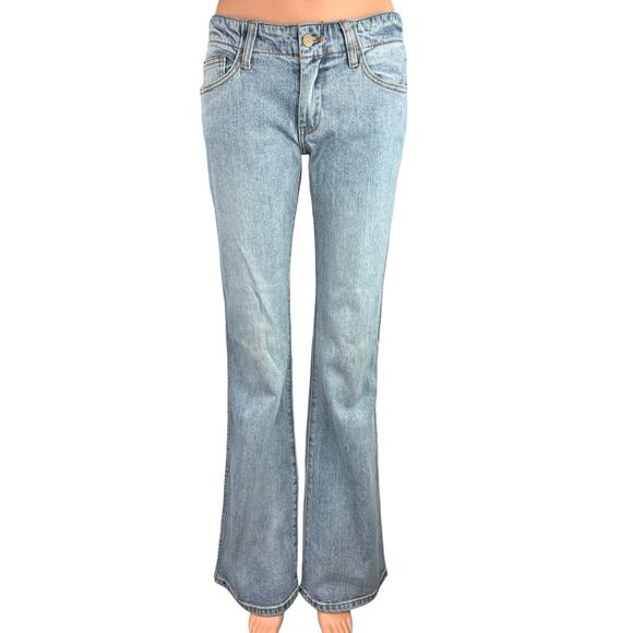 Pacsun Blue Light Wash Low Rise Y2K Stretch Denim Flared Bell Bottom Jeans Sz S - Picture 1 of 5